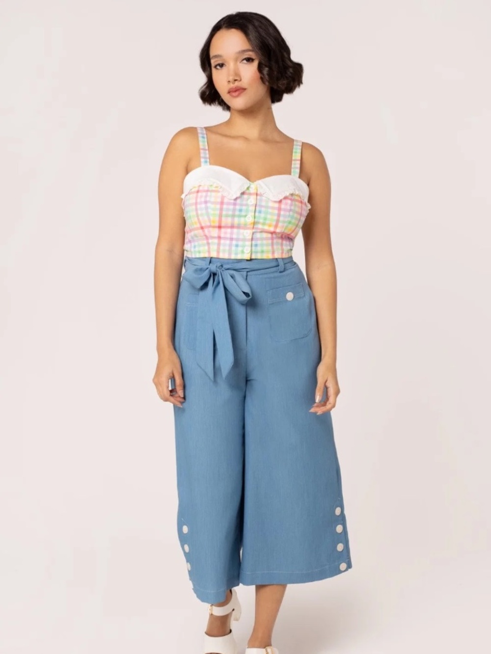 Rainbow Pastel Plaid Crop Top - Picture 2 of 6
